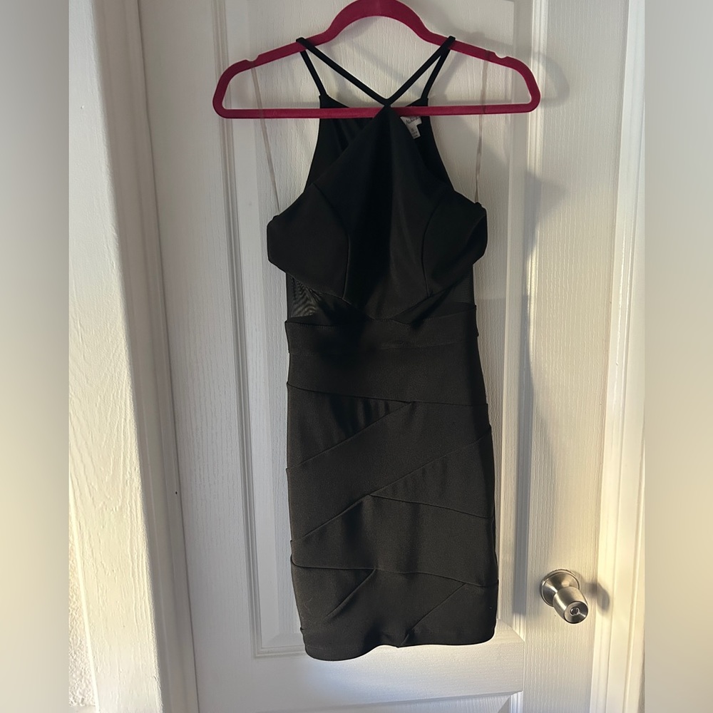 Black bodycon bandage mesh panel dress